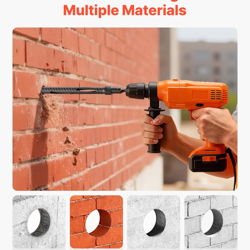 VEVOR dimanta kroņurbis sausajai urbšanai, diametrs 25 mm, urbšanas dziļums 241 mm, M16 iekšējā vītne, komplektā 3 adapteri, centrurbis un sešstūra atslēga dzelzsbetonam, ķieģeļiem un mūrim