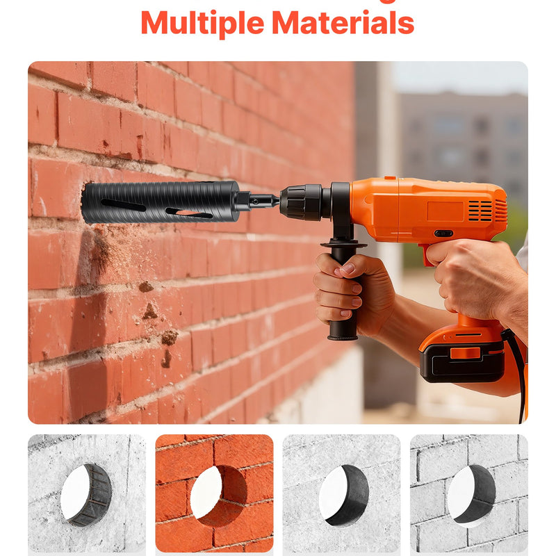 VEVOR dimanta kroņurbis sausajai urbšanai, diametrs 64 mm, urbšanas dziļums 241 mm, M16 iekšējā vītne, komplektā 3 adapteri, centrurbis un sešstūra atslēga dzelzsbetonam, ķieģeļiem un mūrim