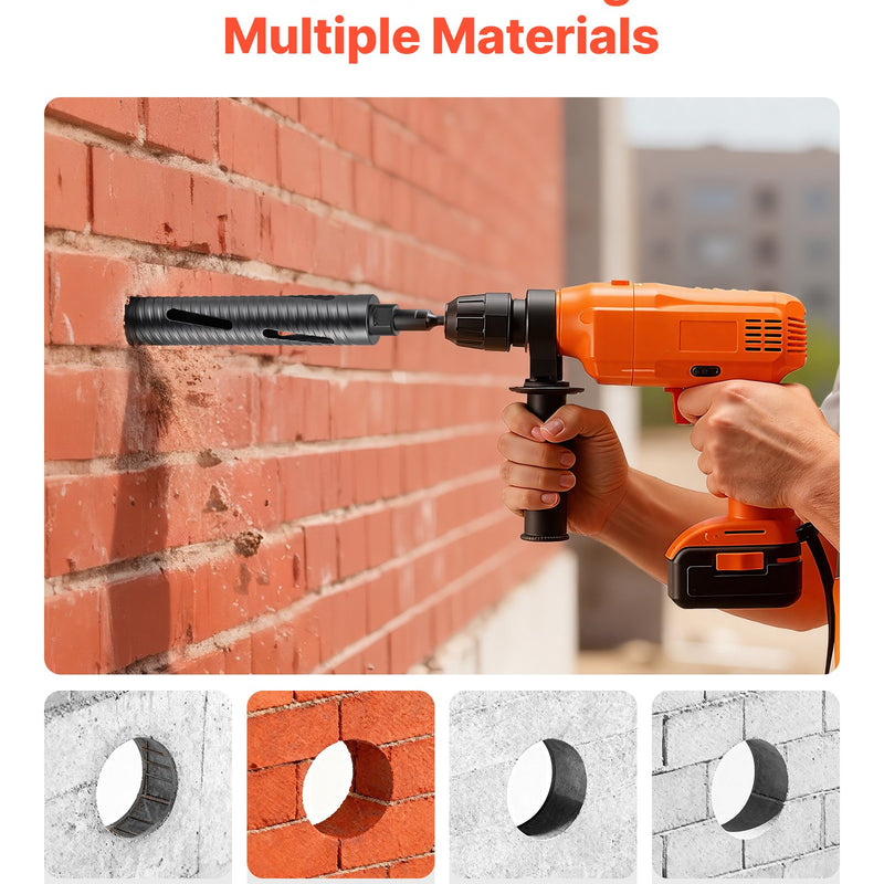 VEVOR dimanta kroņurbis sausajai urbšanai, diametrs 51 mm, urbšanas dziļums 241 mm, M16 iekšējā vītne, komplektā 3 adapteri, centrurbis un sešstūra atslēga dzelzsbetonam, ķieģeļiem un mūrim