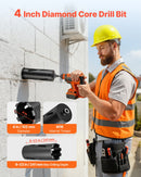 VEVOR dimanta kroņurbis sausajai urbšanai, diametrs 102 mm, urbšanas dziļums 241 mm, M16 iekšējā vītne, komplektā 3 adapteri, centrurbis un sešstūra atslēga dzelzsbetonam, ķieģeļiem un mūrim