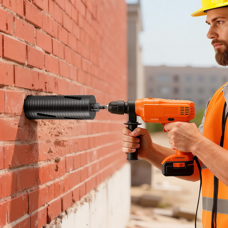 VEVOR dimanta kroņurbis sausajai urbšanai, diametrs 102 mm, urbšanas dziļums 241 mm, M16 iekšējā vītne, komplektā 3 adapteri, centrurbis un sešstūra atslēga dzelzsbetonam, ķieģeļiem un mūrim