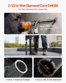 VEVOR dimanta kroņurbis mitrajai urbšanai, diametrs 63,5 mm, urbšanas dziļums 356 mm, 1-1/4″-7 iekšējā vītne, augstas precizitātes metinājums dzelzsbetonam, ķieģeļiem un mūrim