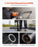 VEVOR dimanta kroņurbis, diametrs 38 mm, urbšanas dziļums 356 mm, 1-1/4″-7 iekšējā vītne, augstas precizitātes metināšana, mitrais kroņurbis dzelzsbetonam, ķieģeļiem un mūrēšanai