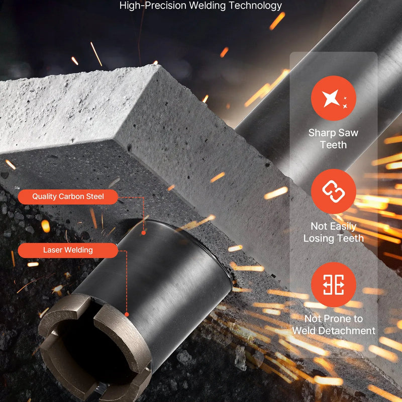 VEVOR dimanta kroņurbis, diametrs 38 mm, urbšanas dziļums 356 mm, 1-1/4″-7 iekšējā vītne, augstas precizitātes metināšana, mitrais kroņurbis dzelzsbetonam, ķieģeļiem un mūrēšanai