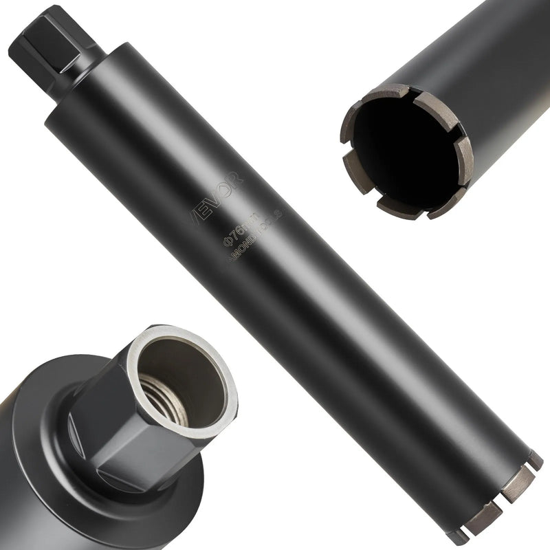 VEVOR dimanta kroņurbis mitrajai urbšanai, diametrs 76 mm, urbšanas dziļums 356 mm, 1-1/4″-7 iekšējā vītne, augstas precizitātes metinājums dzelzsbetonam, ķieģeļiem un mūrim