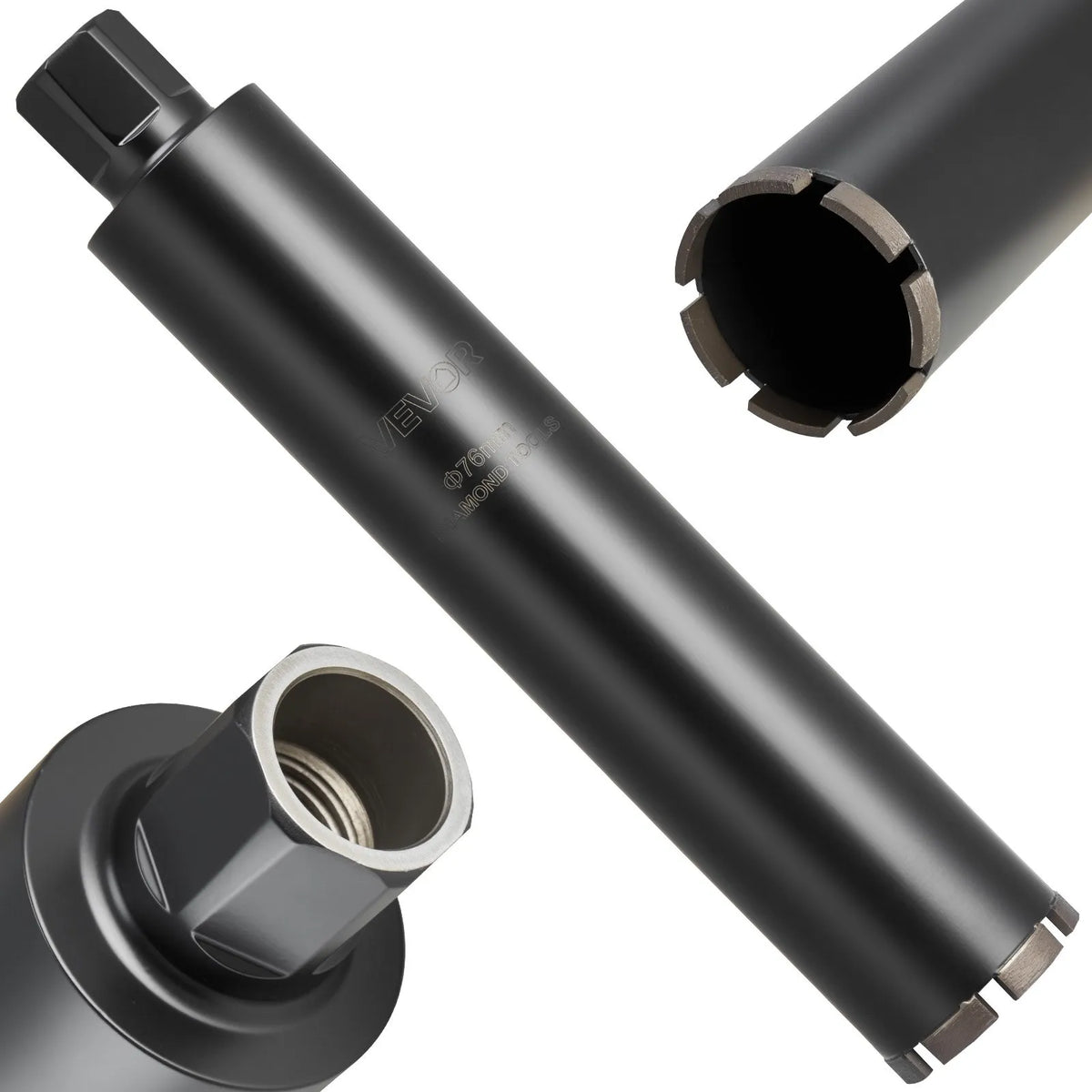 VEVOR Diamond Core Drill Bit for Wet Drilling, 76 mm Diameter, 356 mm Drilling Depth, 1-1/4″-7 Internal Thread, High-Precision Welding for Reinforced Concrete, Bricks and Masonry