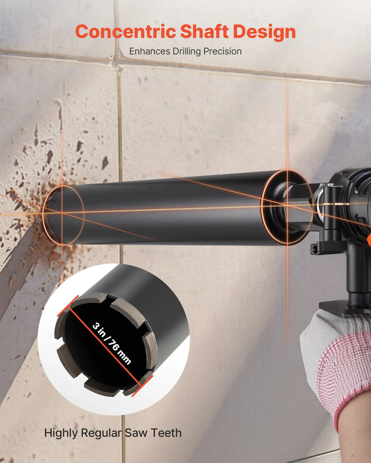 VEVOR Diamond Core Drill Bit for Wet Drilling, 76 mm Diameter, 356 mm Drilling Depth, 1-1/4″-7 Internal Thread, High-Precision Welding for Reinforced Concrete, Bricks and Masonry