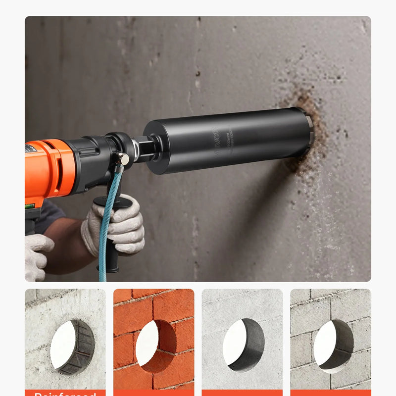 VEVOR dimanta kroņurbis mitrajai urbšanai, diametrs 102 mm, urbšanas dziļums 356 mm, 1-1/4″–7 iekšējā vītne, augstas precizitātes metinājums dzelzsbetonam, ķieģeļiem un mūrim