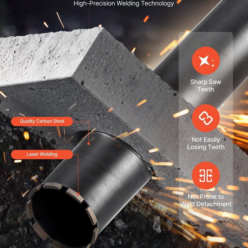 VEVOR dimanta kroņurbis mitrajai urbšanai, diametrs 102 mm, urbšanas dziļums 356 mm, 1-1/4″–7 iekšējā vītne, augstas precizitātes metinājums dzelzsbetonam, ķieģeļiem un mūrim