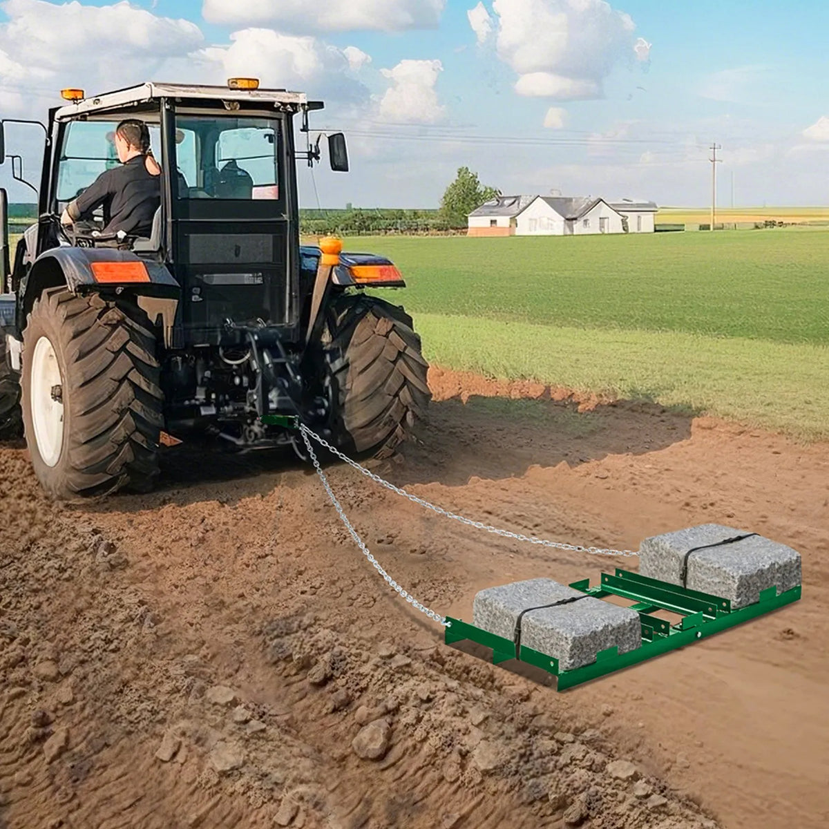 VEVOR velkamais ecēšu izlīdzinātājs, 1220 mm darba platums, Q235 tērauds, ar regulējamiem stieņiem un 1829 mm ķēdi, paredzēts ATV, UTV, traktoriem un zāles pļāvējiem, teritoriju un zāliena izlīdzināšanai - ZEMLETES.LV