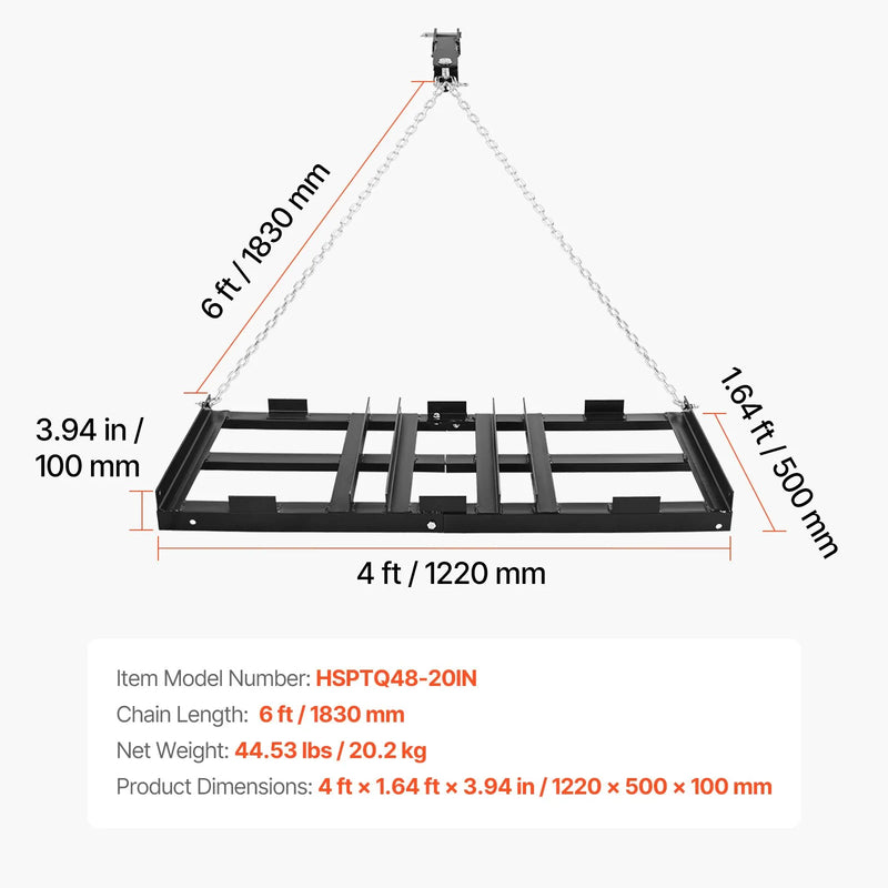 VEVOR velkamais seguma līdzinātājs 122 × 50 cm ar regulējamu platumu, kravnesība līdz 22,7 kg, smagas konstrukcijas zāliena un grants virsmas izlīdzināšanas grābeklis no cinkota tērauda, piemērots ATV, UTV un traktoriem - ZEMLETES.LV