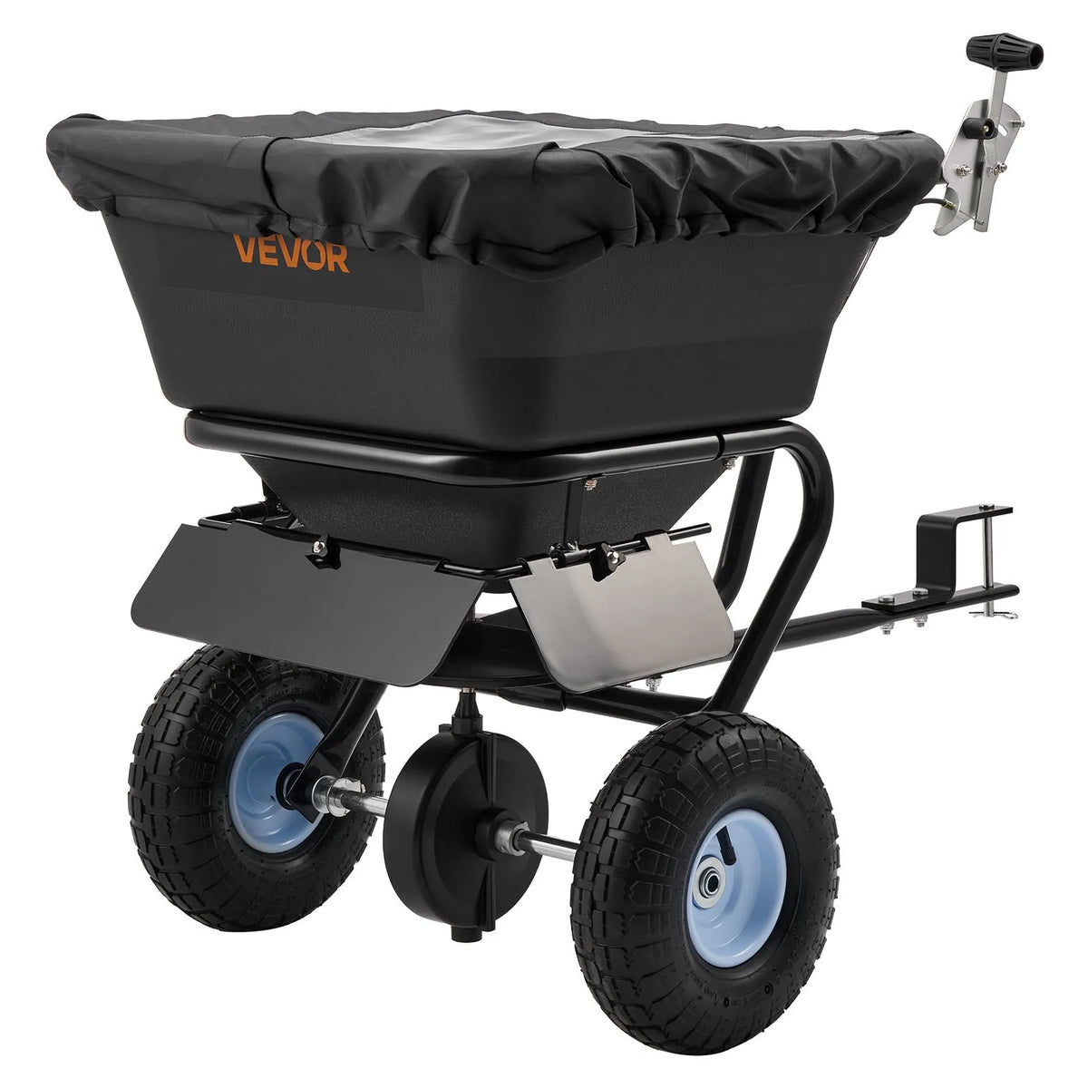 VEVOR Towed Lawn Seeder, 3 m Spread Width, Garden and Lawn Seeder with Universal Tow Hitch, 38.6 kg Capacity and 25 cm All-Terrain Tyres, Seed and Fertiliser Spreader for ATV and UTV