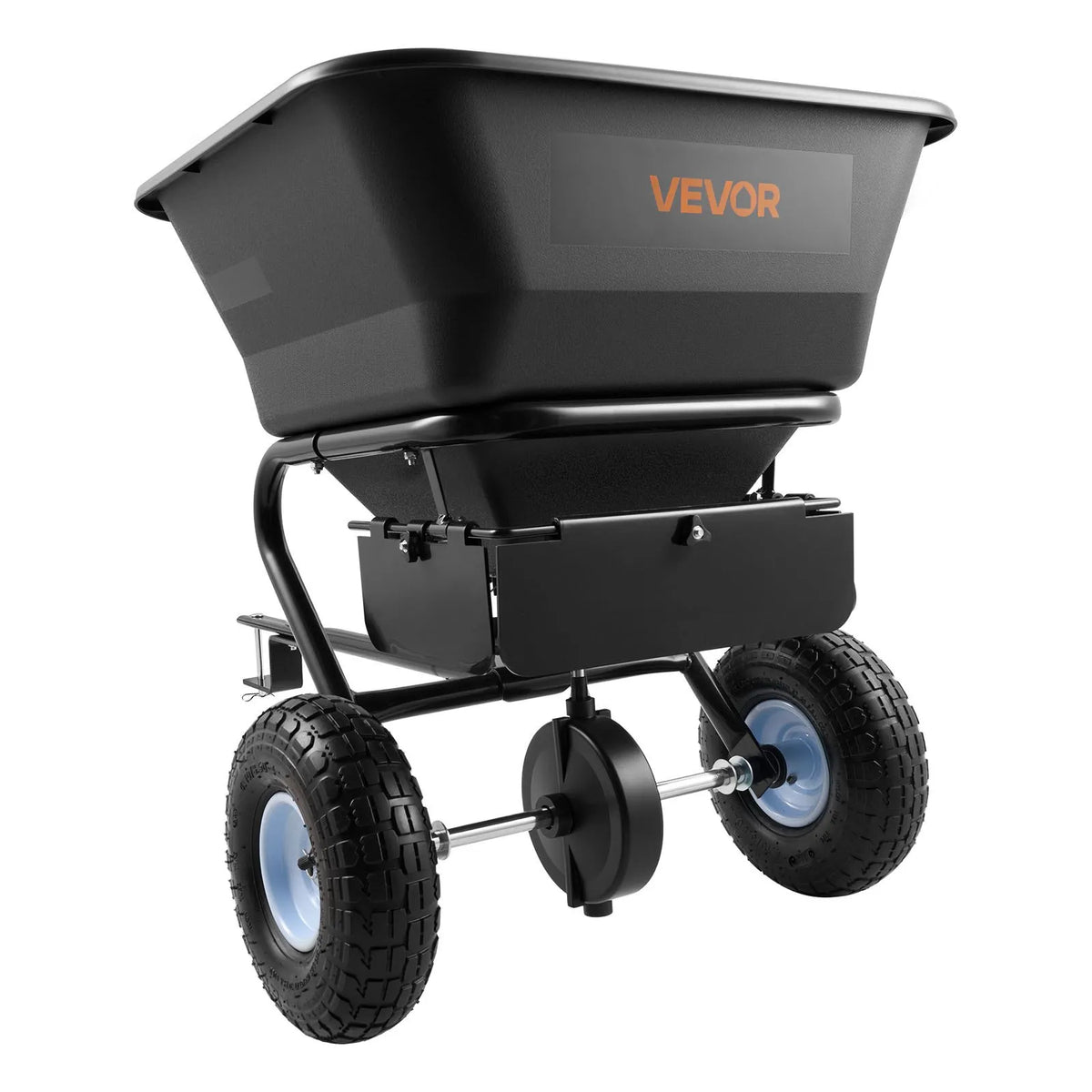 VEVOR Towed Lawn Seeder, 3 m Spread Width, Garden and Lawn Seeder with Universal Tow Hitch, 38.6 kg Capacity and 25 cm All-Terrain Tyres, Seed and Fertiliser Spreader for ATV and UTV
