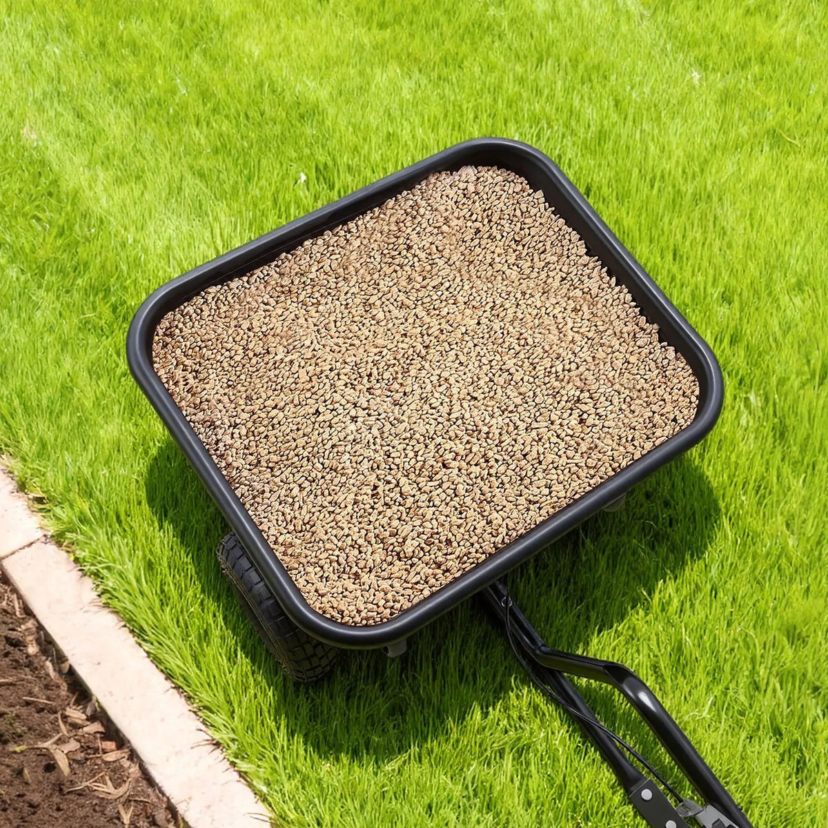 VEVOR Towed Lawn Seeder, 3 m Spread Width, Garden and Lawn Seeder with Universal Tow Hitch, 38.6 kg Capacity and 25 cm All-Terrain Tyres, Seed and Fertiliser Spreader for ATV and UTV