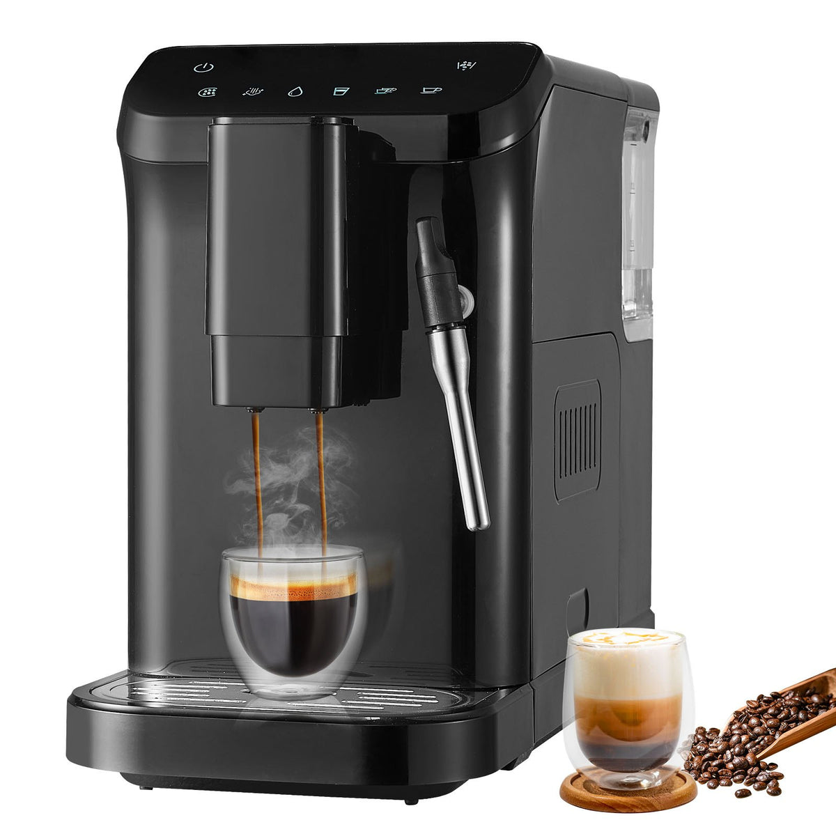 VEVOR automātiskais espresso automāts 20 bar ar tvaika sprauslu un 15 malšanas līmeņiem