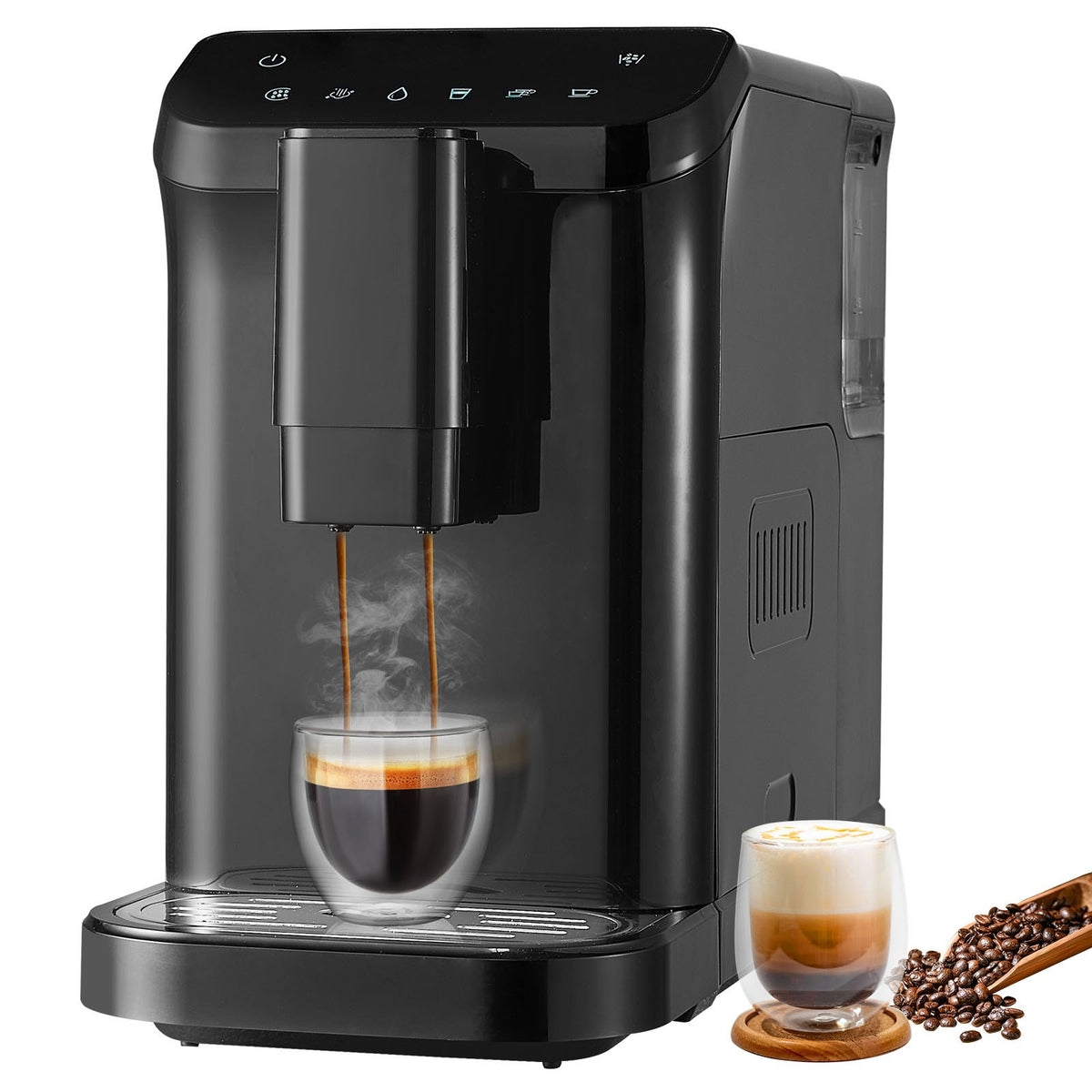 VEVOR automātiskais espresso automāts 15 bar ar iebūvētām dzirnaviņām un 15 malšanas līmeņiem