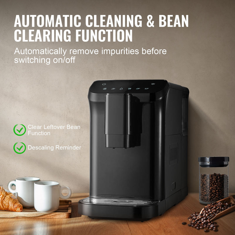 VEVOR automātiskā espresso mašīna 15Bar ar iebūvētām dzirnaviņām un 15 malšanas līmeņiem