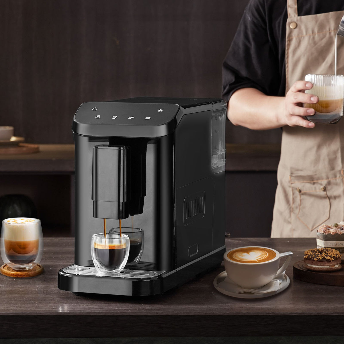 VEVOR automātiskais espresso automāts 15 bar ar iebūvētām dzirnaviņām un 15 malšanas līmeņiem