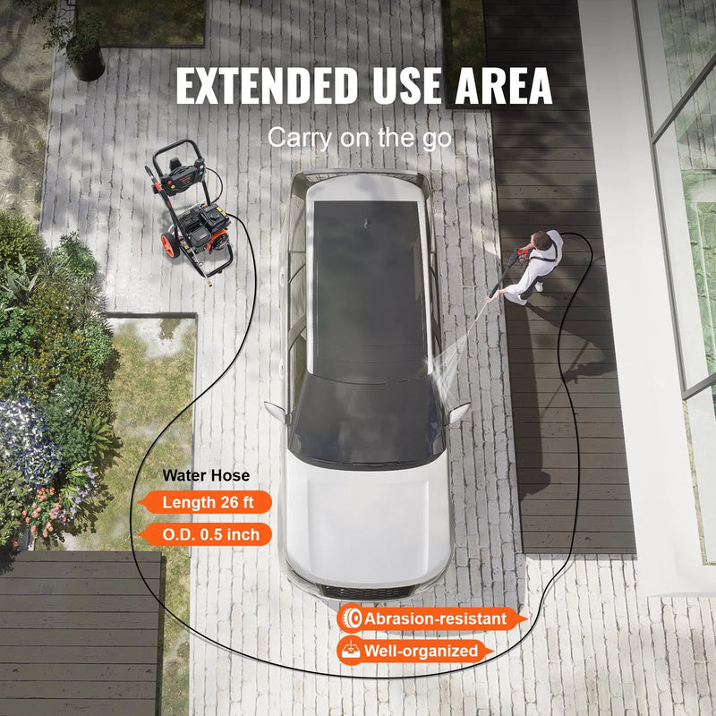 Benzīna augstspiediena mazgātājs, 248 bar, 9,8 l/min, ar vara sūkni, smidzināšanas pistoli un pagarinājuma uzgali, 5 ātrās savienošanas sprauslām, automašīnām, mājām, piebraucamajiem ceļiem un terasēm