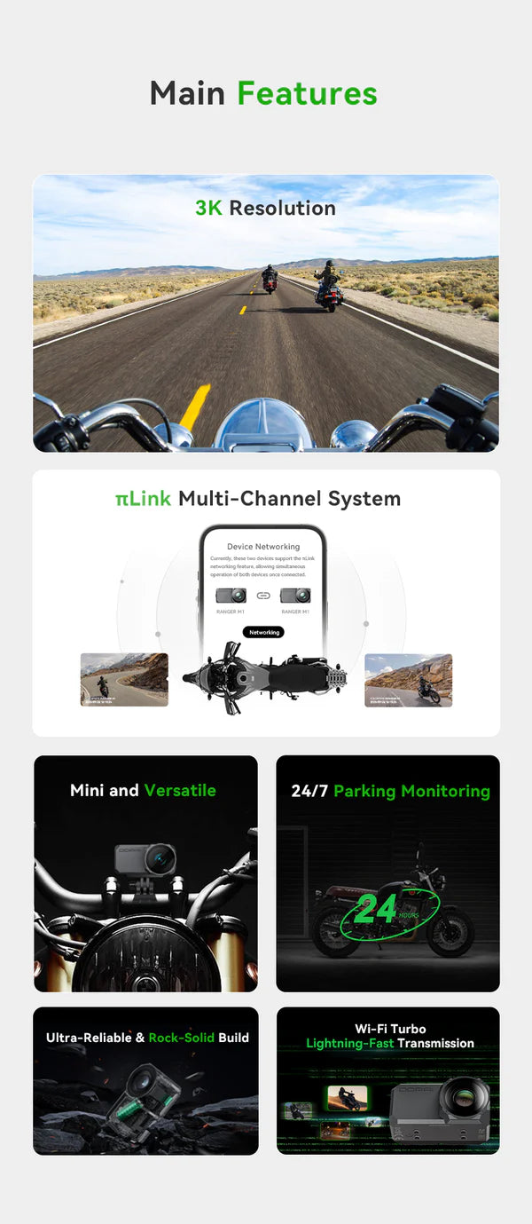 DDPAI Ranger M1 – dubultā motocikla kamera ar Full HD 1080p ierakstu, Wi-Fi un atbalstu līdz 256 GB microSD kartei
