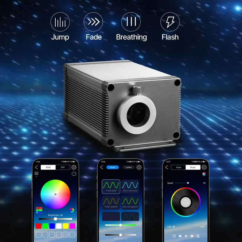 Starlight griestu apgaismojuma komplekts, 550 gab., 0,76 mm, 3 m, 16 W, ar Bluetooth, tālvadību, skaņas aktivizāciju, RGBW