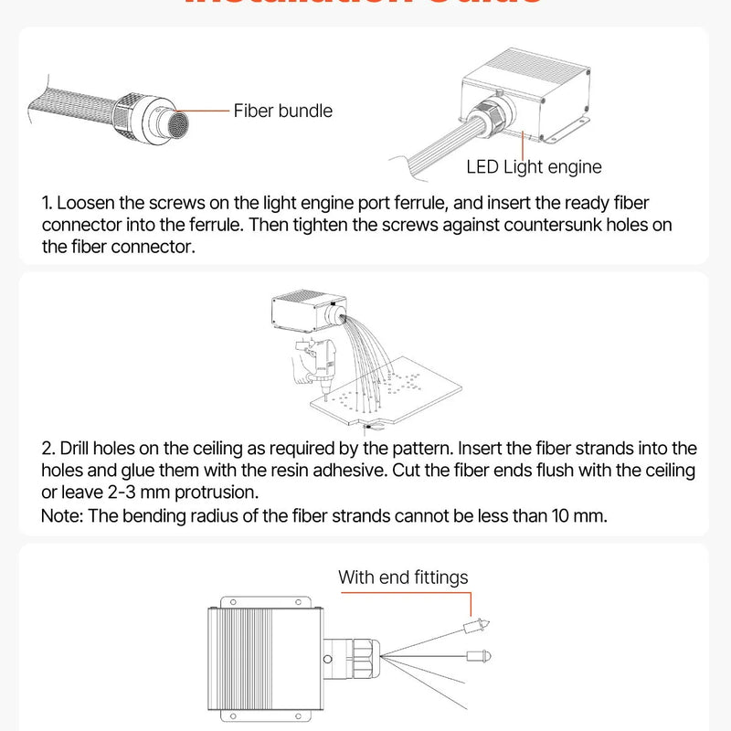 Starlight griestu apgaismojuma komplekts, 900 gab., 0,76 mm, 3 m, 20 W, ar Bluetooth, tālvadību, skaņas aktivizāciju, RGBW