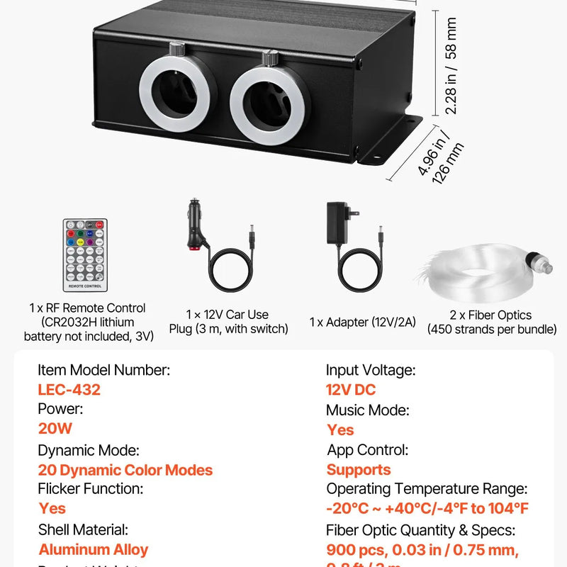 Starlight griestu apgaismojuma komplekts, 900 gab., 0,76 mm, 3 m, 20 W, ar Bluetooth, tālvadību, skaņas aktivizāciju, RGBW