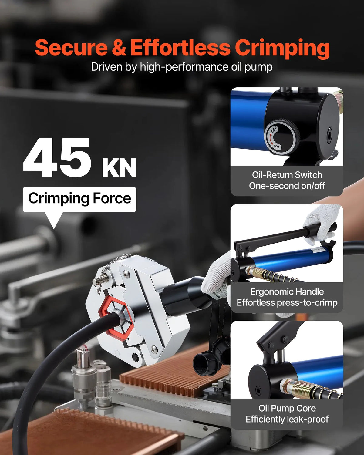 VEVOR Hydraulic Hose Crimper Hydra-Krimp A/C, Kit with 7 Interchangeable Dies and Portable Case, Manual Hydraulic Pump, for Automotive and Air Conditioning System Hose Crimping