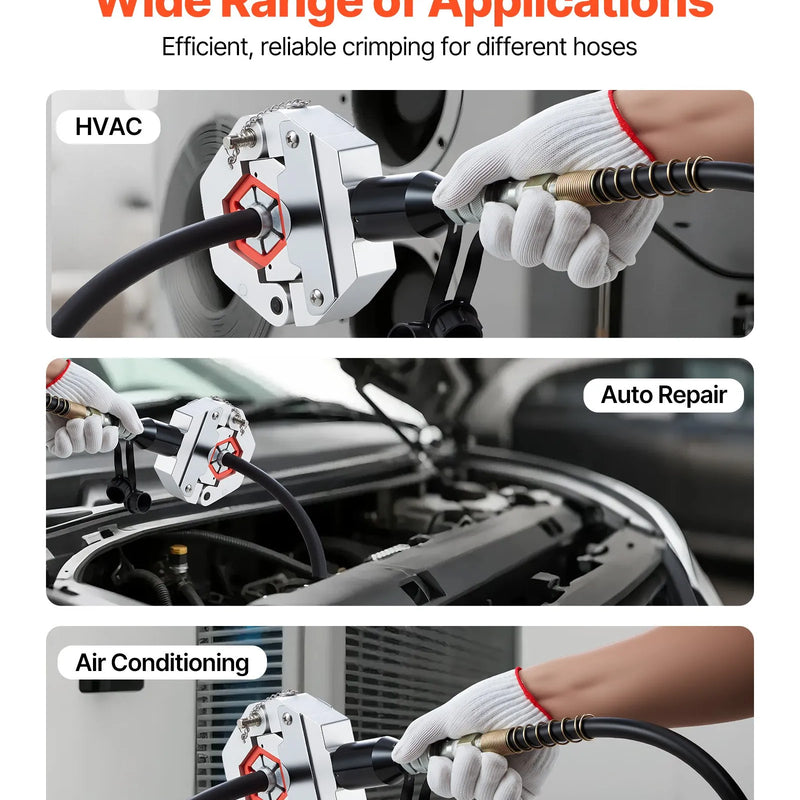VEVOR hidrauliskais šļūteņu presētājs Hydra-Krimp A/C, komplekts ar 7 maināmām presformām un pārnēsājamu koferi, manuāls hidrauliskais sūknis, paredzēts automobiļu un gaisa kondicionēšanas sistēmu šļūteņu presēšanai