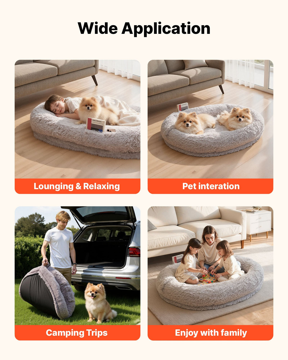 VEVOR Orthopedic Dog Bed with Memory Foam Mattress and Washable Cover, 132 × 86 × 24 cm, Grey