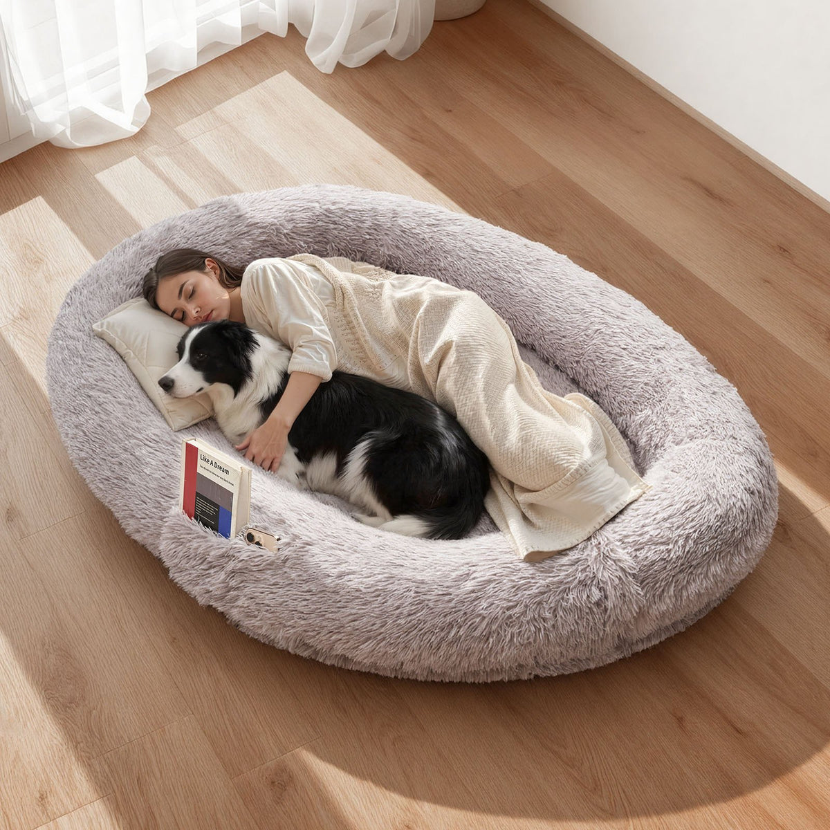 VEVOR Orthopedic Dog Bed with Memory Foam Mattress and Washable Cover, 171 × 100 × 24 cm, Grey