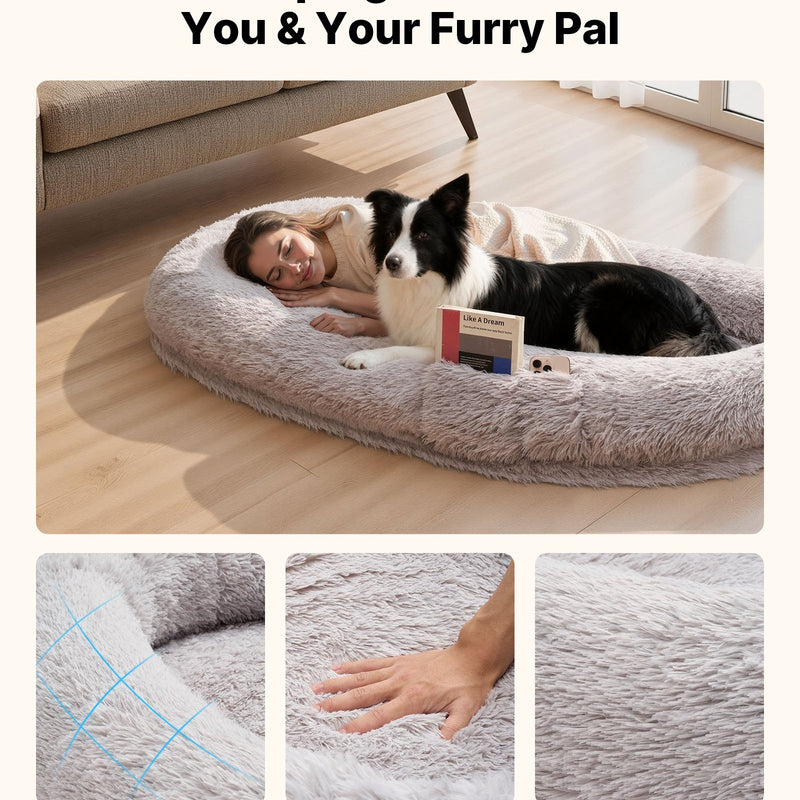 VEVOR cilvēka izmēra suņu gulta, 171 × 100 × 24 cm ortopēdisks memory foam matracis, cilvēka izmēra gulta suņiem ar sānu kabatu, rokturi un rāvējslēdzēju, noņemamu un mazgājamu mašīnā, pelēkā krāsā.