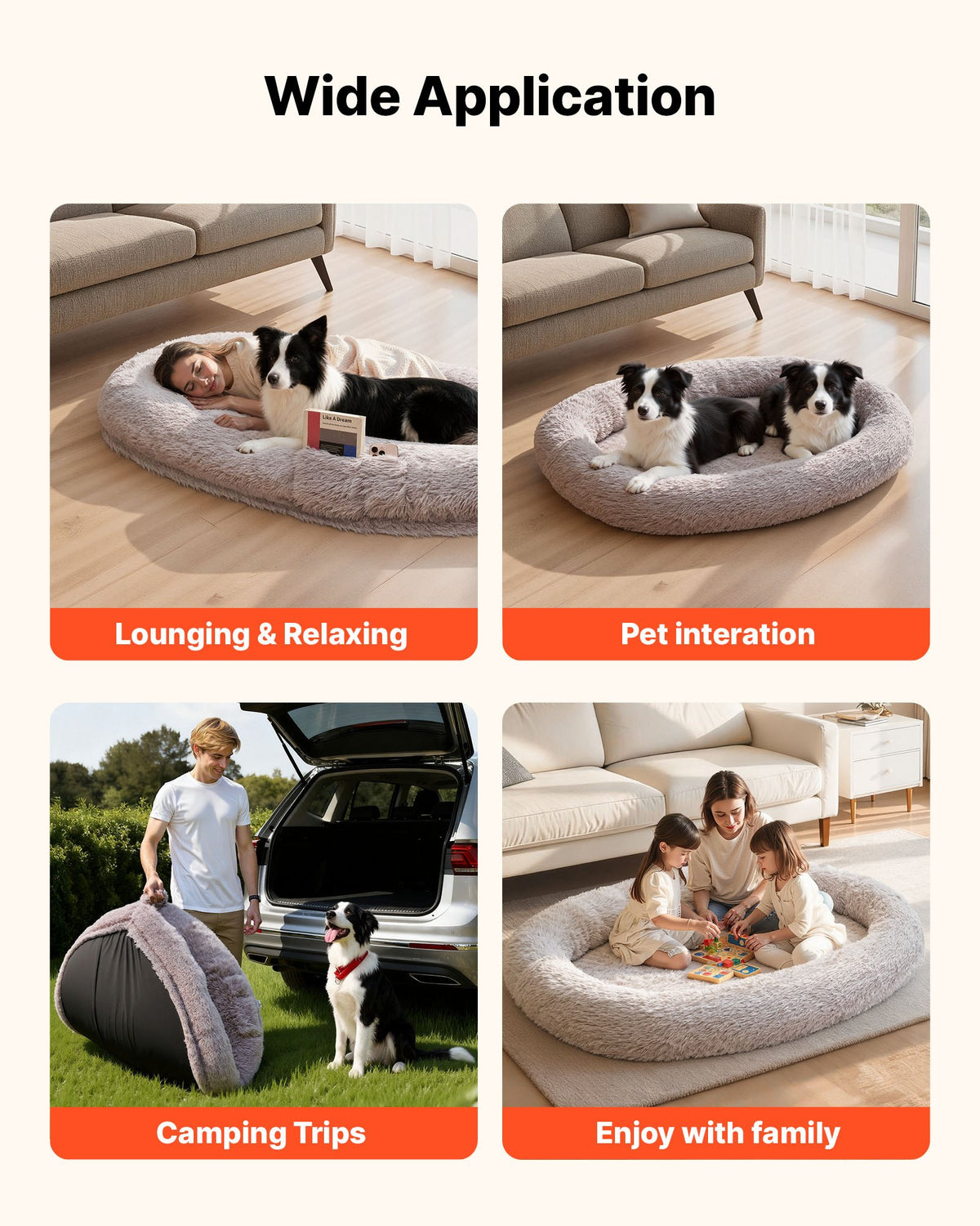 VEVOR Orthopedic Dog Bed with Memory Foam Mattress and Washable Cover, 171 × 100 × 24 cm, Grey