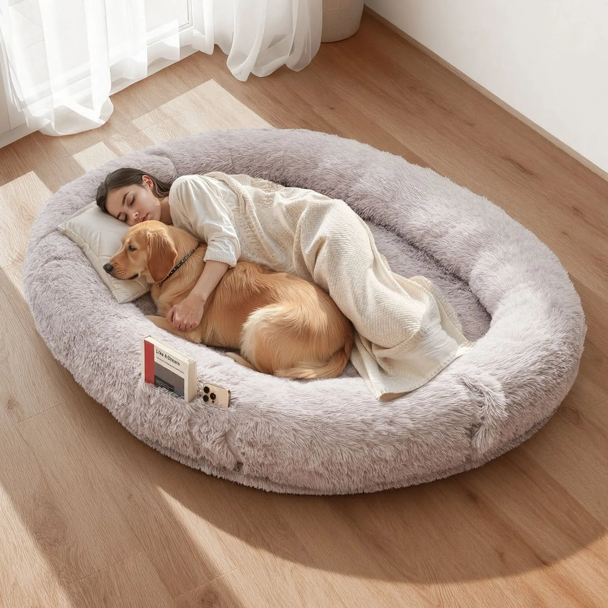 VEVOR Orthopedic Dog Bed with Memory Foam Mattress and Washable Cover, 176 × 122 × 24 cm, Grey