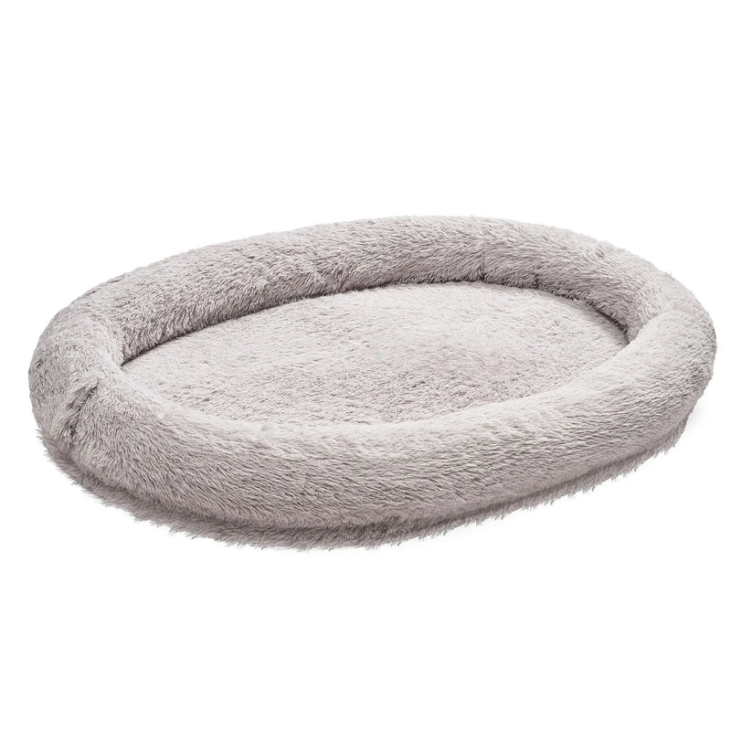 VEVOR cilvēka izmēra suņu gulta, 1760 × 1220 × 240 мм, ortopēdiska atmiņas putu gulta cilvēkiem un mājdzīvniekiem, ar sānu kabatu, rokturi un rāvējslēdzēju, noņemams un veļasmašīnā mazgājams pārvalks, pelēka