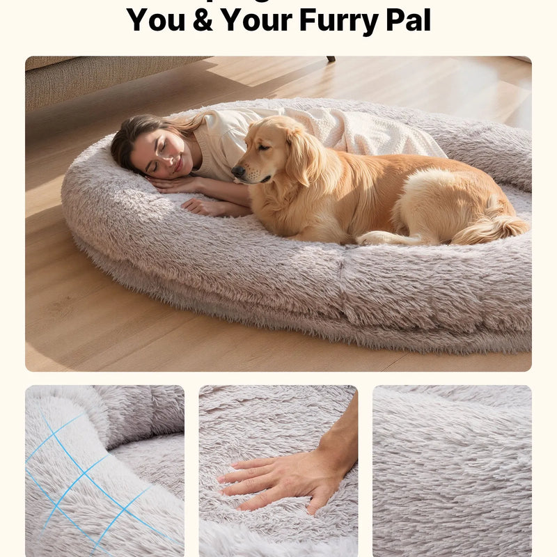 VEVOR cilvēka izmēra suņu gulta, 1760 × 1220 × 240 мм, ortopēdiska atmiņas putu gulta cilvēkiem un mājdzīvniekiem, ar sānu kabatu, rokturi un rāvējslēdzēju, noņemams un veļasmašīnā mazgājams pārvalks, pelēka
