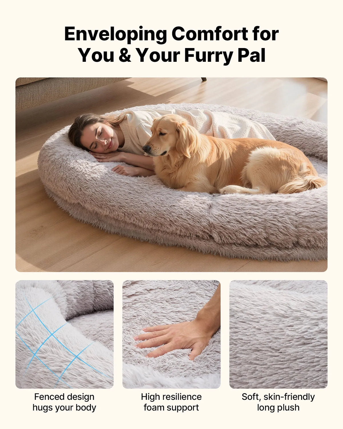VEVOR Orthopedic Dog Bed with Memory Foam Mattress and Washable Cover, 176 × 122 × 24 cm, Grey