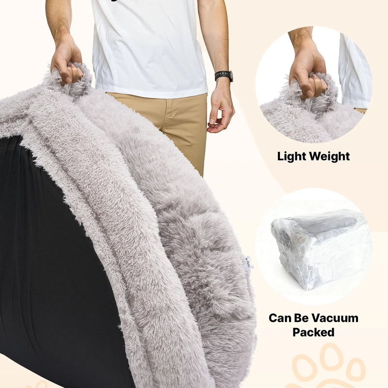 VEVOR cilvēka izmēra suņu gulta, 1760 × 1220 × 240 мм, ortopēdiska atmiņas putu gulta cilvēkiem un mājdzīvniekiem, ar sānu kabatu, rokturi un rāvējslēdzēju, noņemams un veļasmašīnā mazgājams pārvalks, pelēka