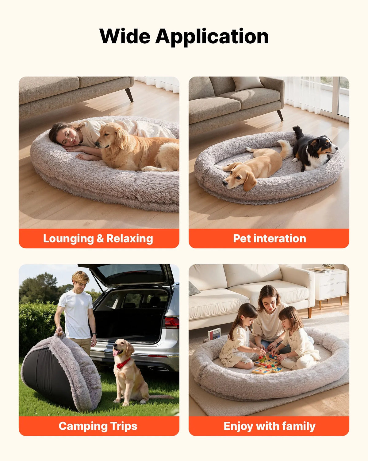 VEVOR Orthopedic Dog Bed with Memory Foam Mattress and Washable Cover, 176 × 122 × 24 cm, Grey