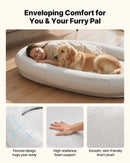 VEVOR cilvēka izmēra suņu gulta, 1780 × 1200 × 240 mm, ortopēdiska atmiņas putu gulta cilvēkiem un mājdzīvniekiem, ar sānu kabatu, rokturi un rāvējslēdzēju, noņemams veļasmašīnā mazgājams pārvalks, pelēka