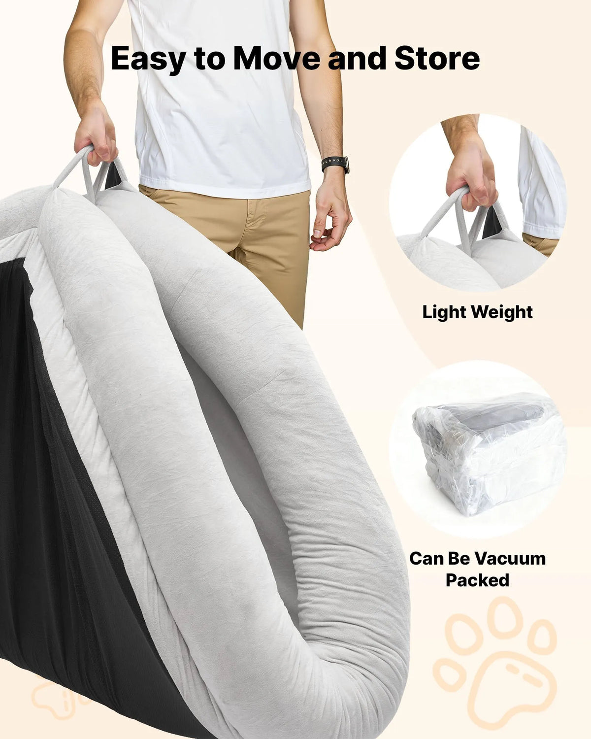 VEVOR cilvēka izmēra ortopēdiska suņu gulta ar memory foam matraci un mazgājamu pārvalku, 178 × 120 × 24 cm, pelēka
