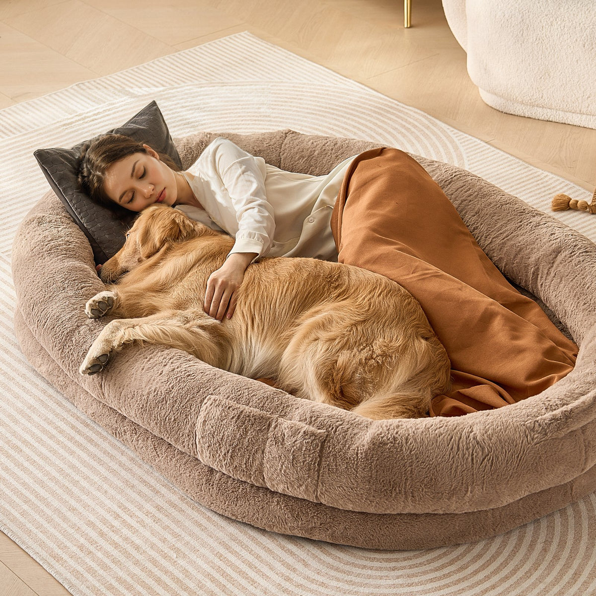 VEVOR Human-Size Dog Bed with Artificial Fur Cover, Washable, 183 × 122 × 25 cm
