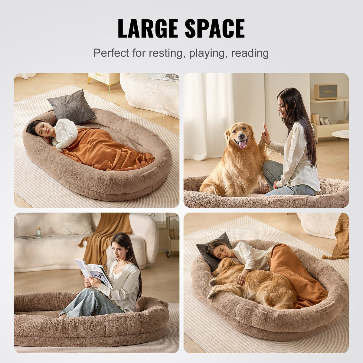 VEVOR Human-Size Dog Bed with Artificial Fur Cover, Washable, 183 × 122 × 25 cm