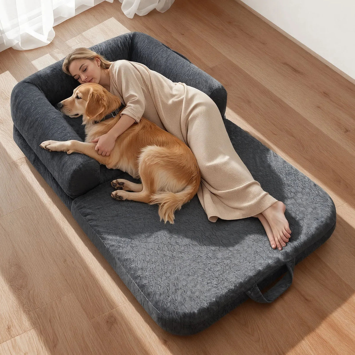 VEVOR ортопедическая лежанка для собак человеческого размера с матрасом memory foam и съёмным чехлом, 179 × 95 × 24 см, тёмно-серая