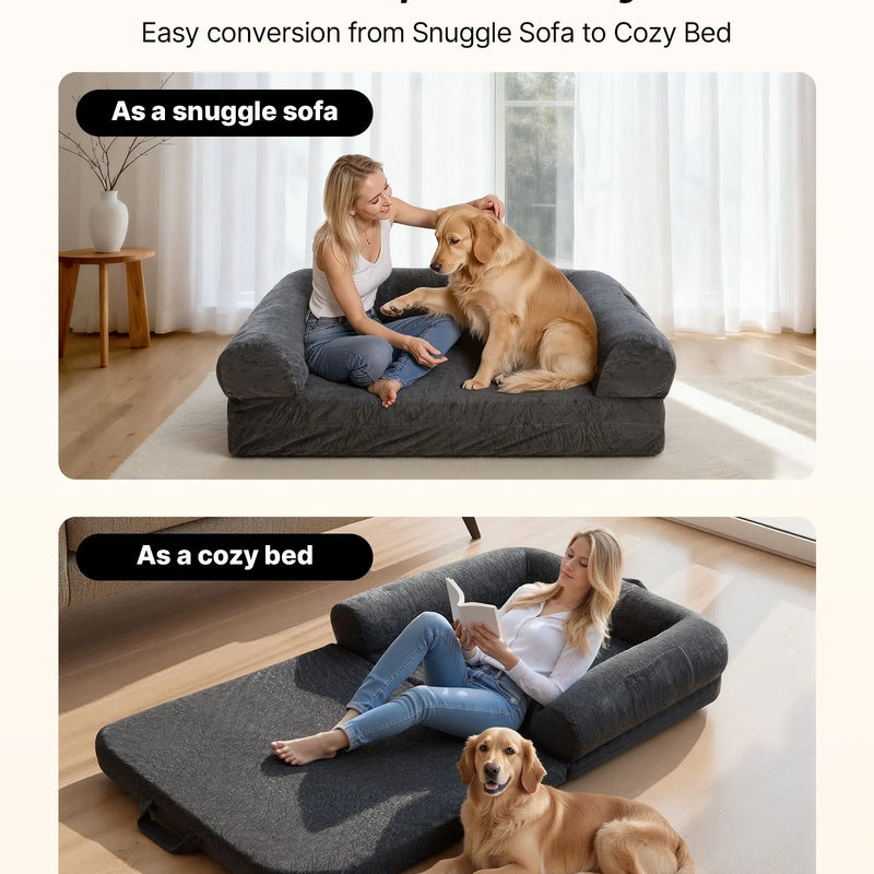 VEVOR cilvēka izmēra suņu gulta, 1790 × 950 × 240 mm, ortopēdiska atmiņas putu gulta cilvēkiem un mājdzīvniekiem, ar sānu kabatu, rokturi un rāvējslēdzēju, noņemams un veļasmašīnā mazgājams pārvalks, tumši pelēka