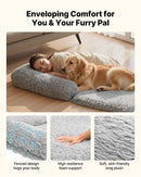 VEVOR cilvēka izmēra suņu gulta, 1810 × 1110 × 240 mm, ortopēdiska atmiņas putu gulta cilvēkiem un mājdzīvniekiem, ar sānu kabatu, rokturi un rāvējslēdzēju, noņemams veļasmašīnā mazgājams pārvalks, tumši pelēka