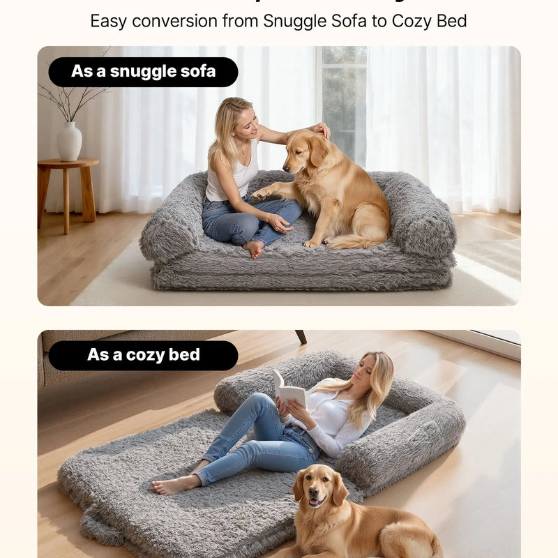 VEVOR cilvēka izmēra suņu gulta, 1810 × 1110 × 240 mm, ortopēdiska atmiņas putu gulta cilvēkiem un mājdzīvniekiem, ar sānu kabatu, rokturi un rāvējslēdzēju, noņemams veļasmašīnā mazgājams pārvalks, tumši pelēka