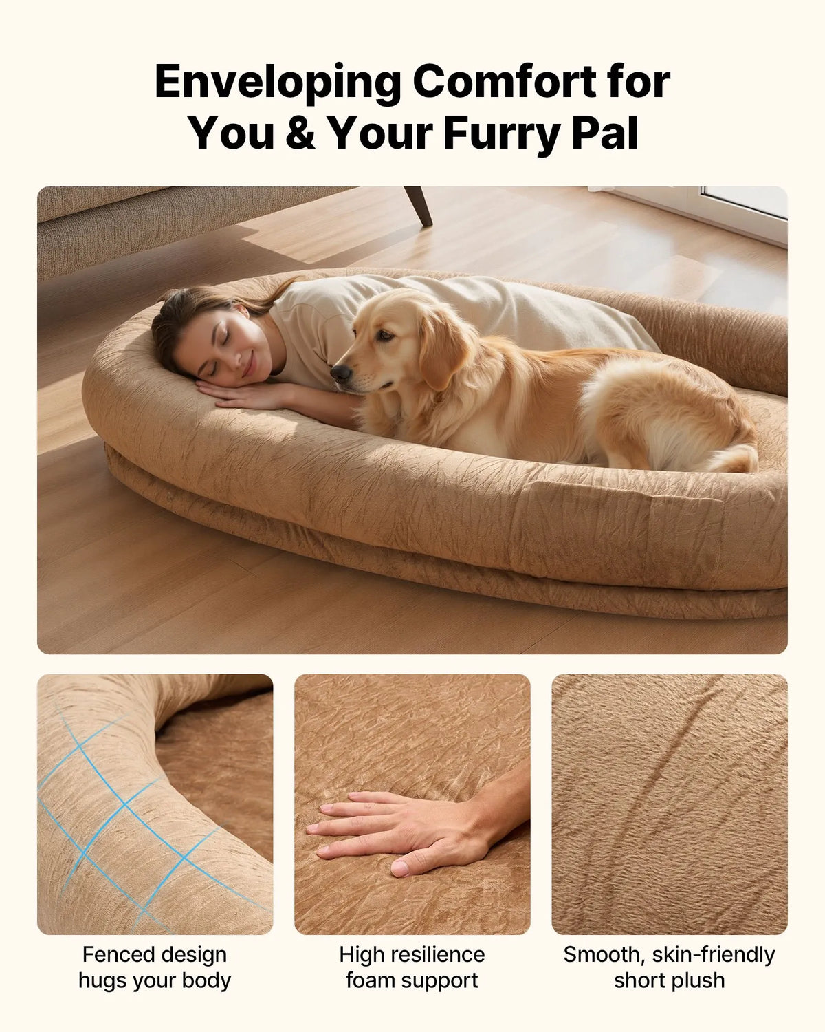 VEVOR Orthopedic Dog Bed with Memory Foam Mattress and Washable Cover, 177 × 123 × 24 cm, Brown