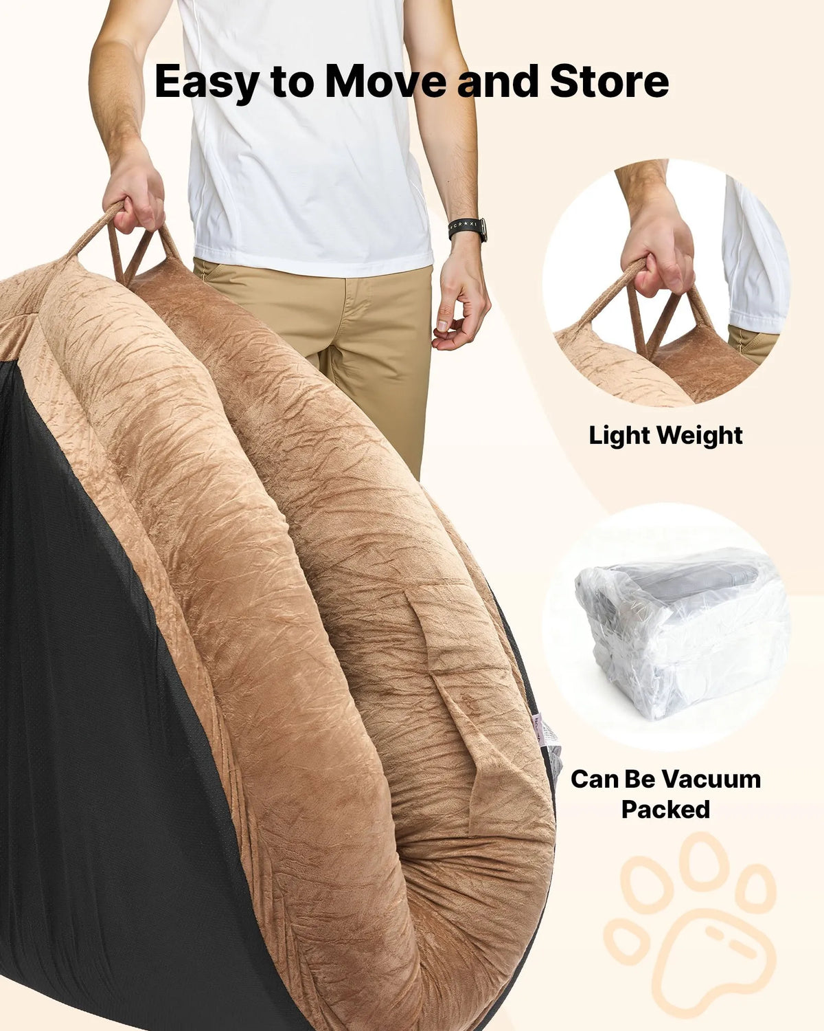 VEVOR Orthopedic Dog Bed with Memory Foam Mattress and Washable Cover, 177 × 123 × 24 cm, Brown