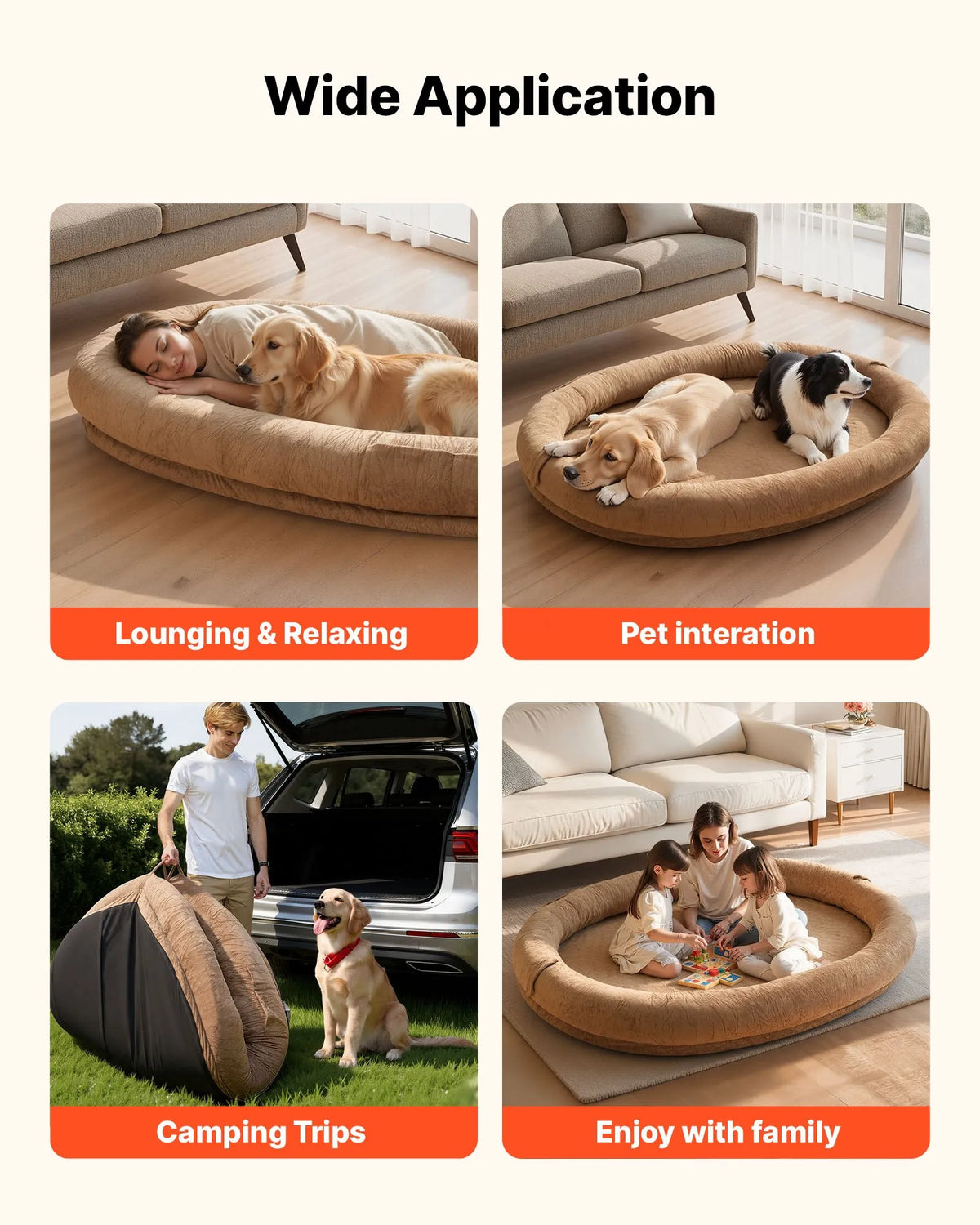 VEVOR Orthopedic Dog Bed with Memory Foam Mattress and Washable Cover, 177 × 123 × 24 cm, Brown